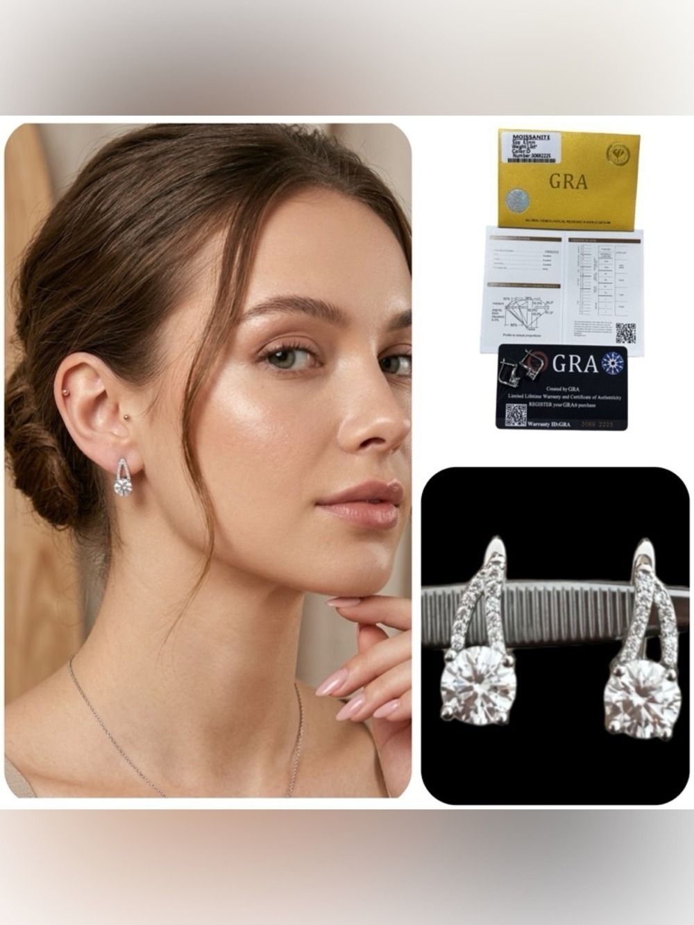 Moissanite diamonds over Rhodium plated Sterling Silver Hugging Earrings